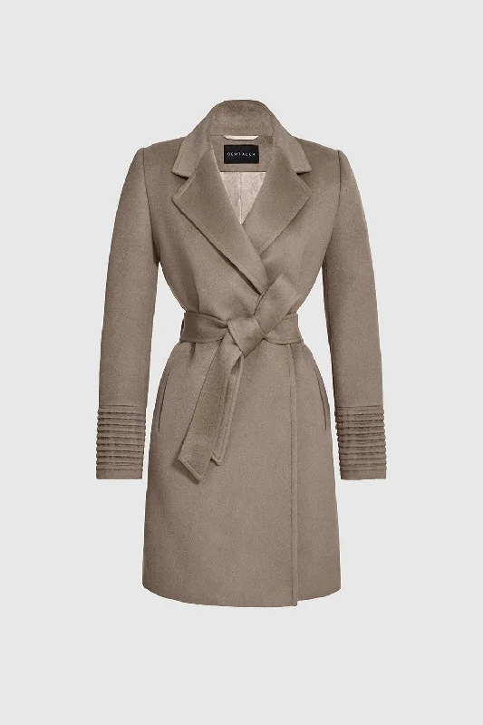 Relaxed Tops Baby Alpaca Mid Length Notched Collar Wrap Coat