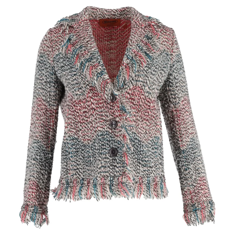 Trendy Dresses Missoni Knitted Fringed Single-Breasted Jacket in Multicolor Wool