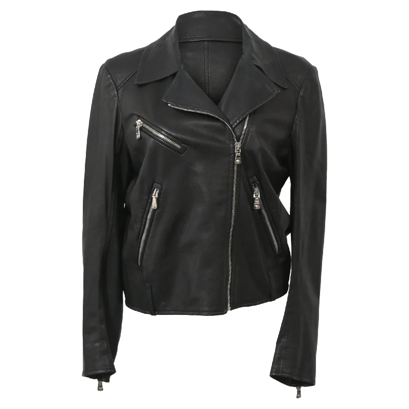 Simple Style Miu Miu Zipped Biker Jacket in Black Leather