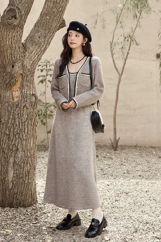 Warm Layers Spaghetti Strap Dress and Coat Set
