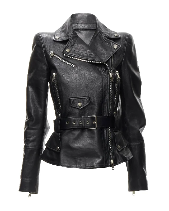 Comfy Dress new ALEXANDER MCQUEEN 2010 black leather belted peplum biker jacket