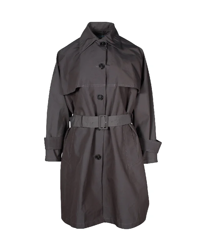 Chic Relaxation Prada Belted Trench Coat in Grey Cotton