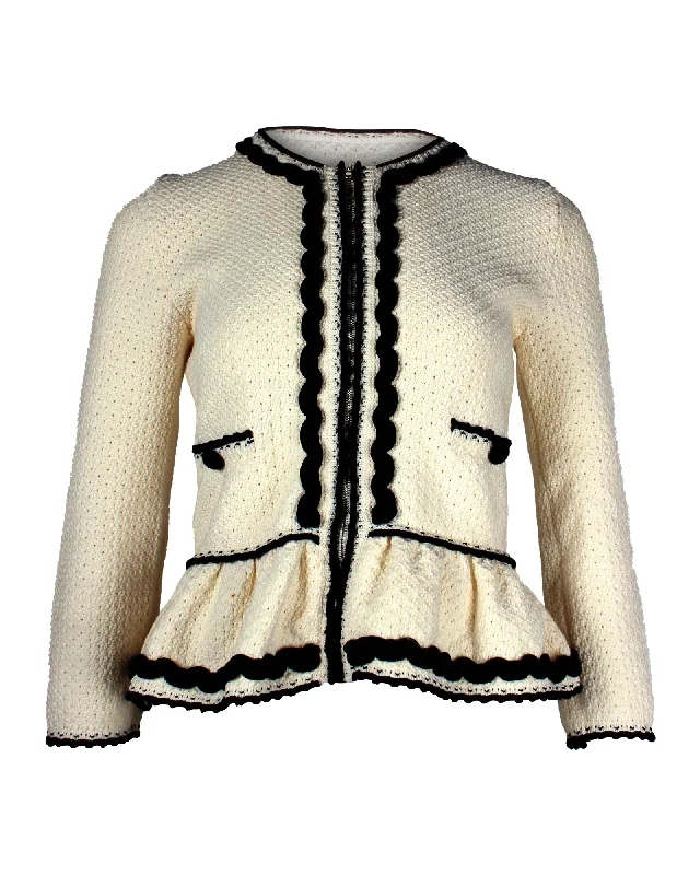Simple Style RED Valentino Ric-Rac Zip Peplum Jacket in White Cotton