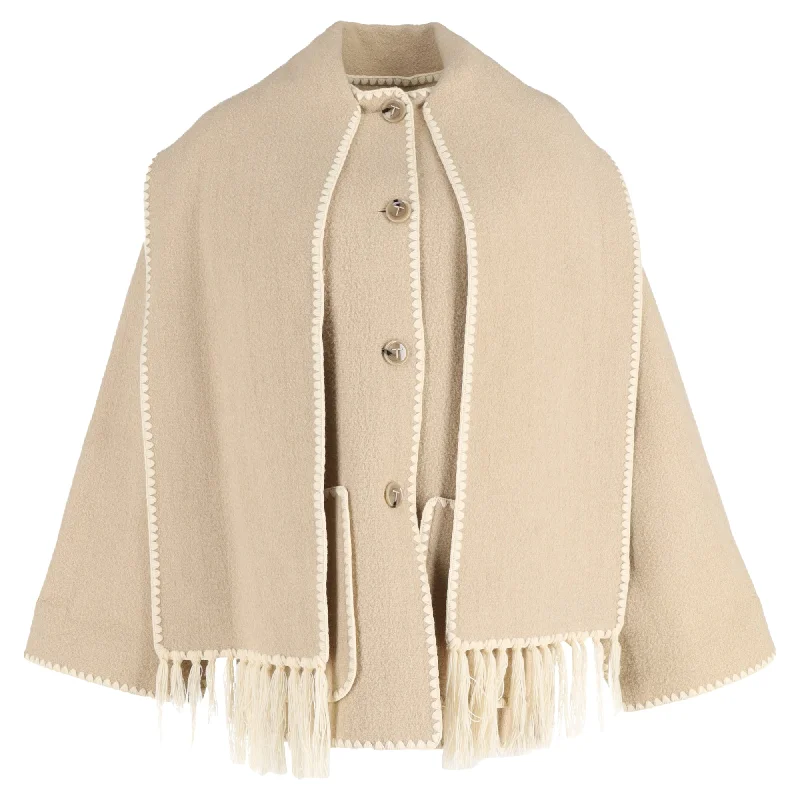 Soft Fabrics Totême Embroidered Scarf Button-Front Jacket In Cream Wool