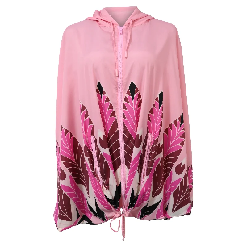 British Style Valentino Garavani Printed Zipped Hooded Jacket in Pink Polyamide