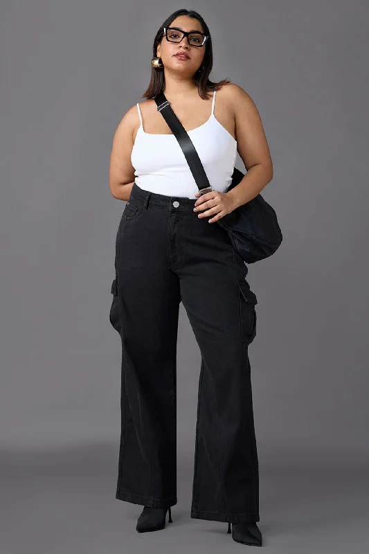 Cozy Outerwear Curve Cityscape Black Cargo Jeans