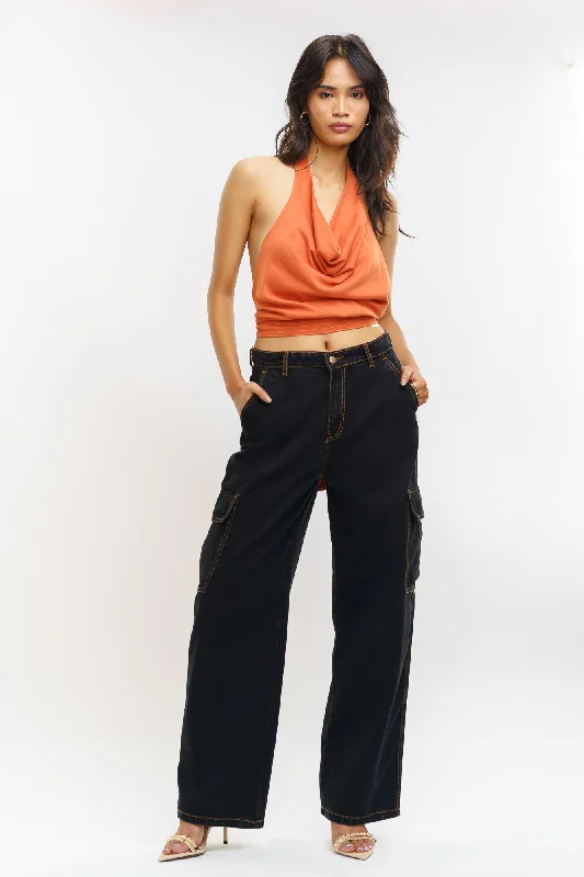 Customized Version Denim Contrast Stitch Baggy Cargo