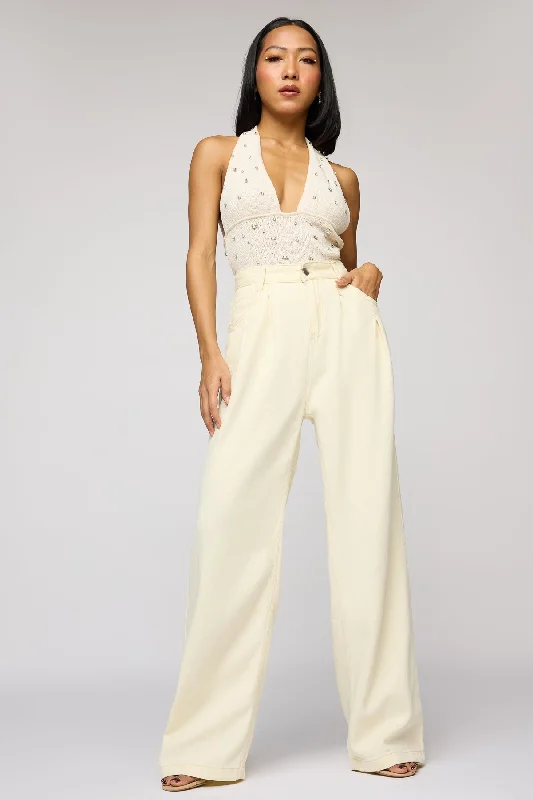 Sporty Comfort Powder Cream Denim Korean Pants