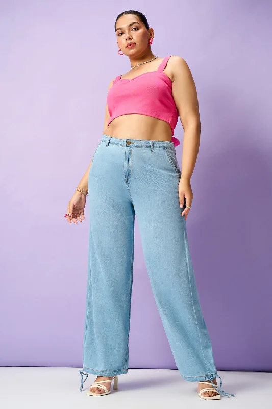 Soft Relaxation Wear Dusk Blue Curve Denim Korean Pants