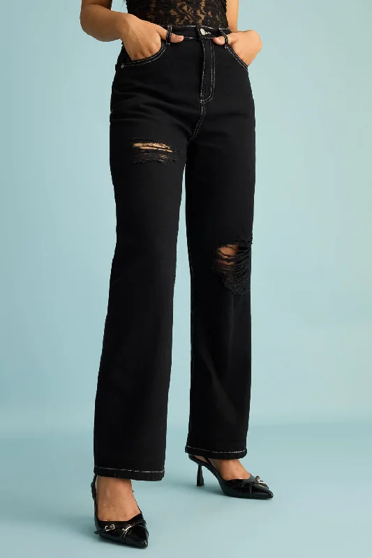 Cozy Essentials Wear Ebony Distress Straight Jeans