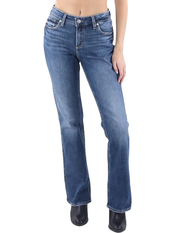 European And American Style Elyse Womens Mid Rise Embroidered Bootcut Jeans