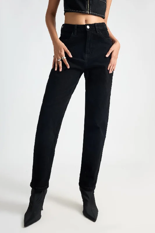 Fashion Elements High Waisted Midnight Black Mom Jeans