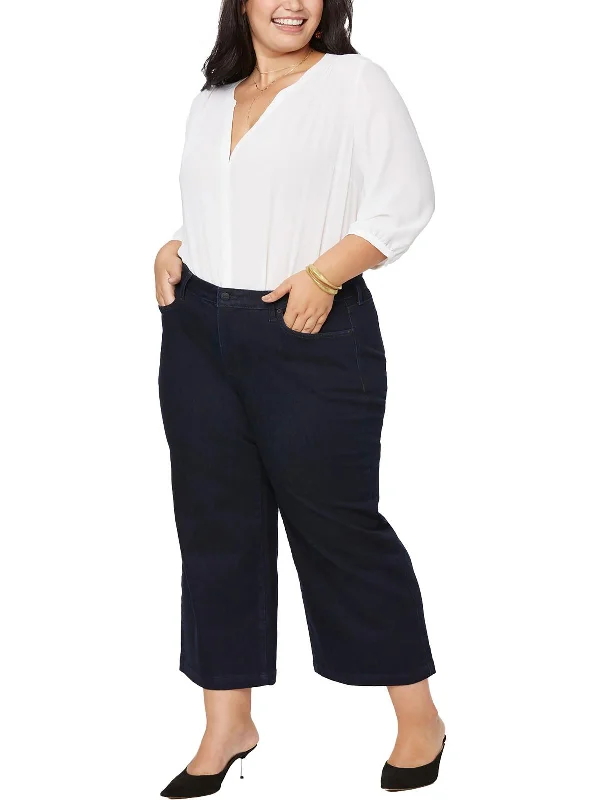 Cool Breeze At Night Plus Womens High Rise Ankle Wide Leg Jeans