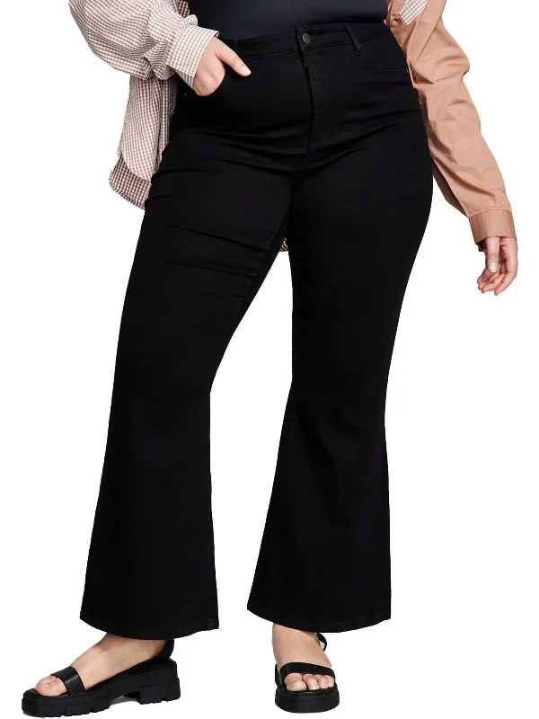 Trendy Items Plus Womens High Rise Solid Flared Jeans