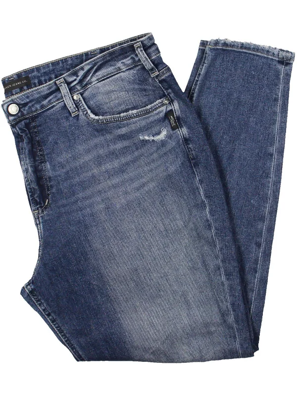 Sporty Comfort Plus Womens Mid-Rise Distressed Skinny Jeans