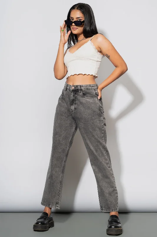 Warm Layers Washed Out Grey Mom Jeans