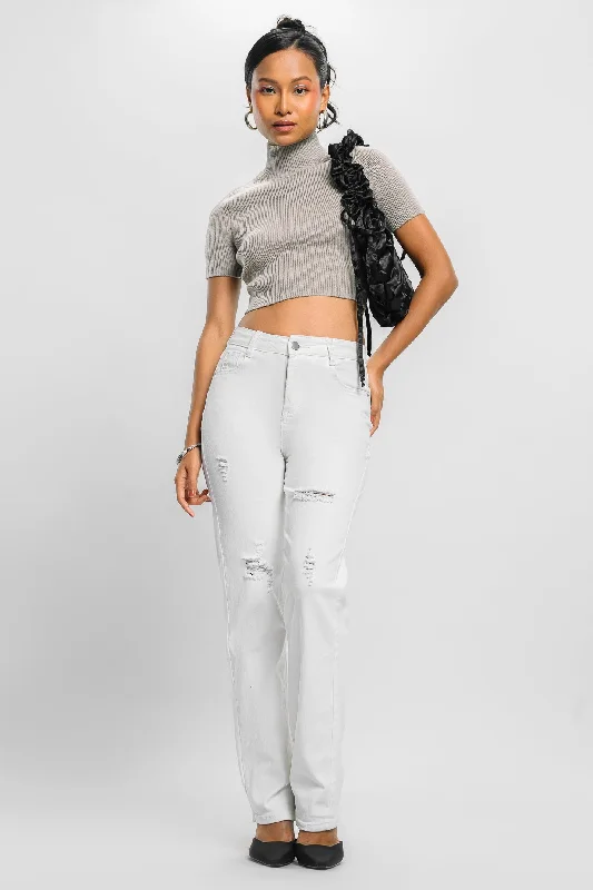 Loose Fit White Slim Fit Distressed Jeans