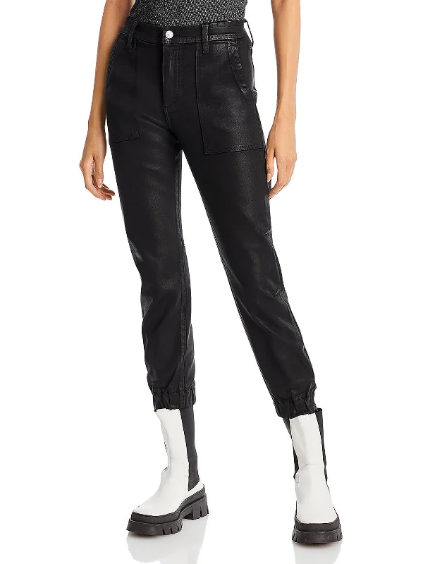 Celebrity Style Womens Coated Boyfriend Jogger Jeans