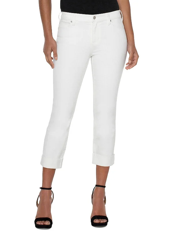 Elegant And Lazy Womens Denim Cuffed Ankle Jeans