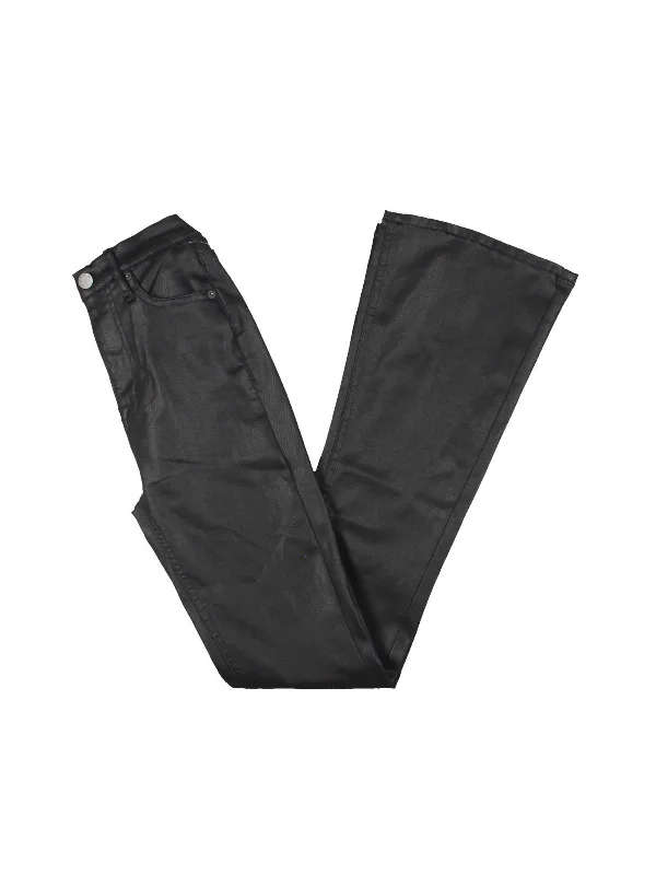 Soft Feel Womens High-Rise Dark Wash Flared Pants