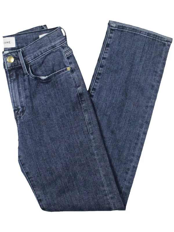 Simple Chic Womens High-Rise Denim Straight Leg Jeans