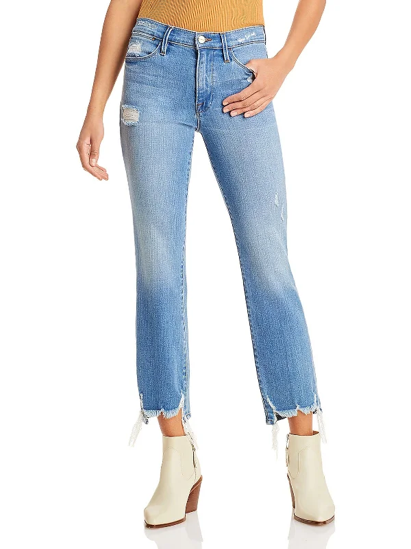 Comfortable Sweaters Womens High Rise Distressed Straight Leg Jeans