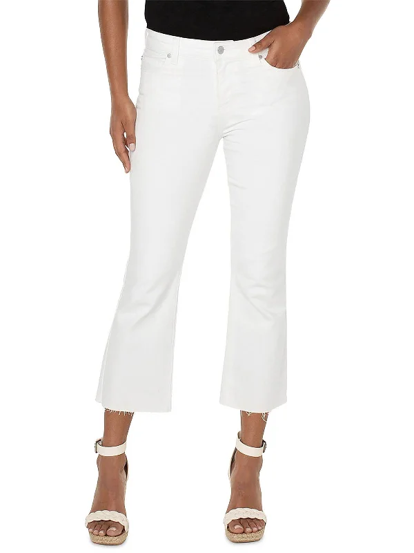 Noble Temperament Womens High Rise Raw Hem Flared Jeans