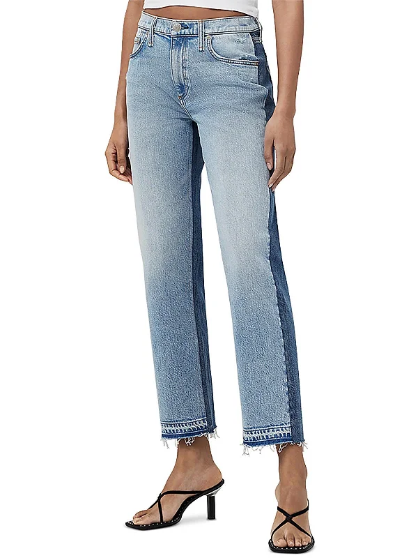 Comfortable Tops Womens High Rise Two Tone Straight Leg Jeans