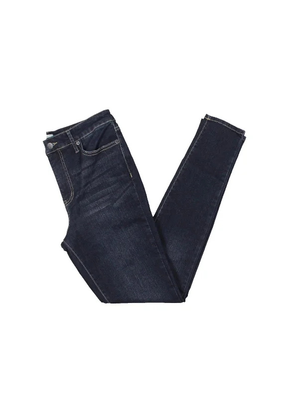 Single-shoulder Neck Design Womens High Rise Whisker Wash Skinny Jeans
