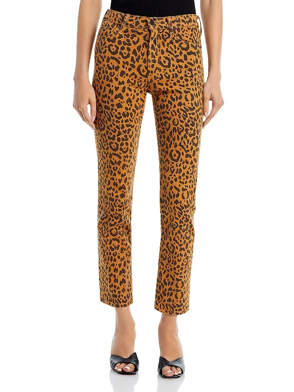 Light Layers Womens Mid-Rise Animal Print Ankle Jeans