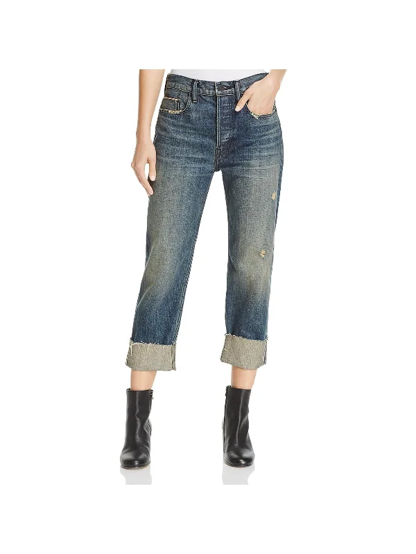 Casual Comfort Wear Womens Slouchy Fit Cuffed Capri Jeans