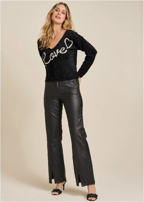 Timeless Outfits Coated Flare Jeans - Black