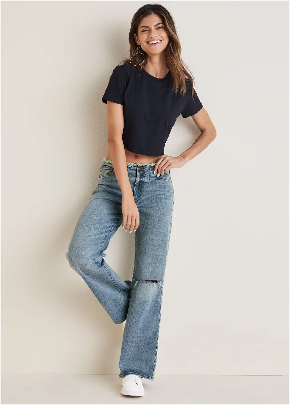 Cozy Dress Raw Edge Jeans - Light Wash