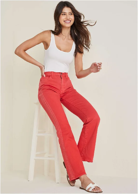 Minimal Style Americana Bootcut Jeans  - Scarlet
