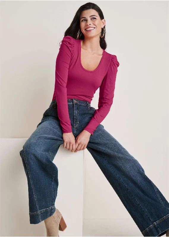 Goddess Style Wide Leg Denim Trousers - Dark Wash