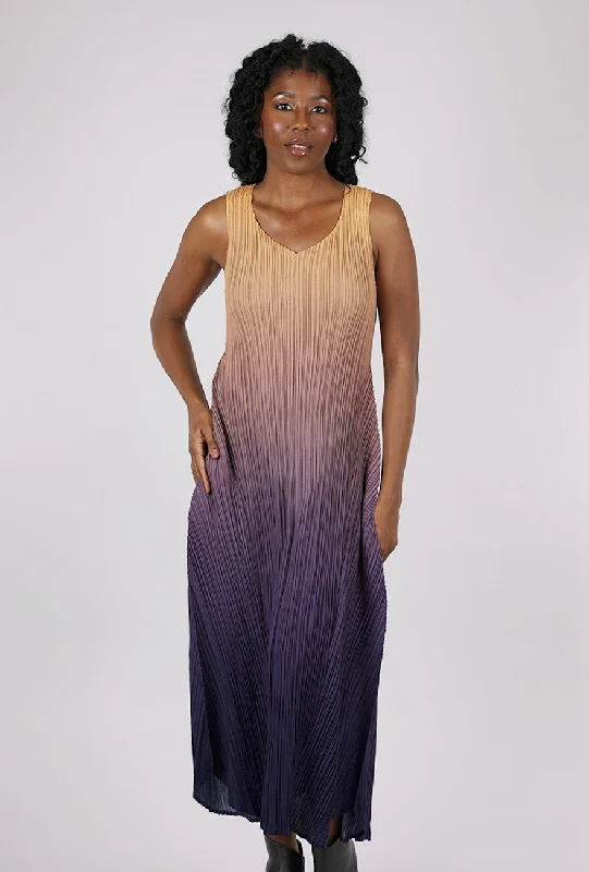 Relaxed Weekend Wear Long Estrella Dress, Gold to Amethyst