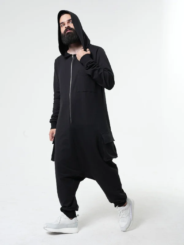 Nightclub Style Black Hooded Jumpsuit