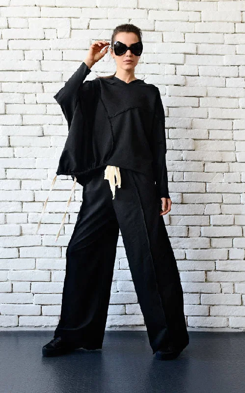 Simple Looks Black Loose Tracksuit