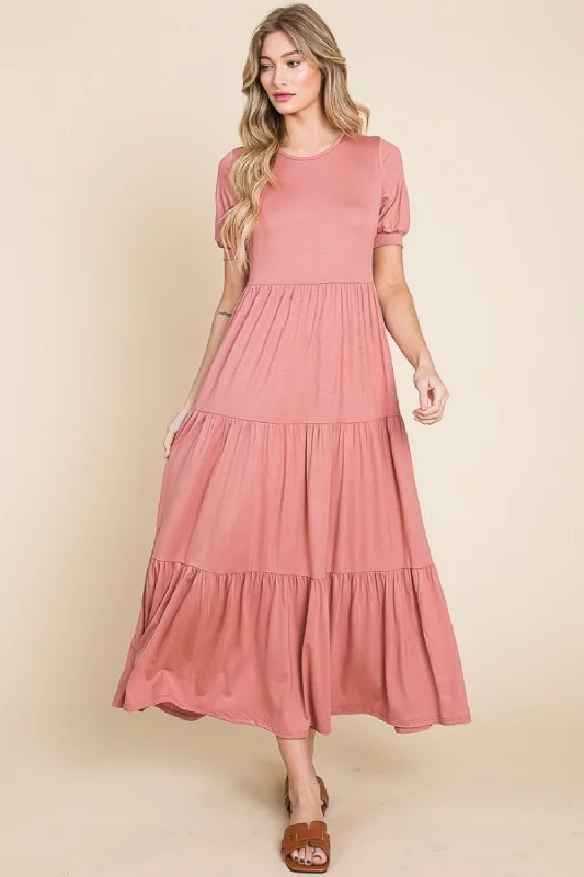 Comfortable Fashion Looks BOMBOM Short Sleeve Tiered Maxi Dress