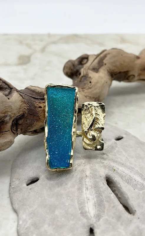 Creative Prints Bronze Statement Ring, Blue Resin