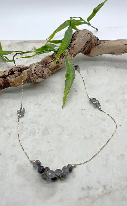 Elegant And Charming 14K Gold Caviar Eternity Neck, Moss Aquamarine