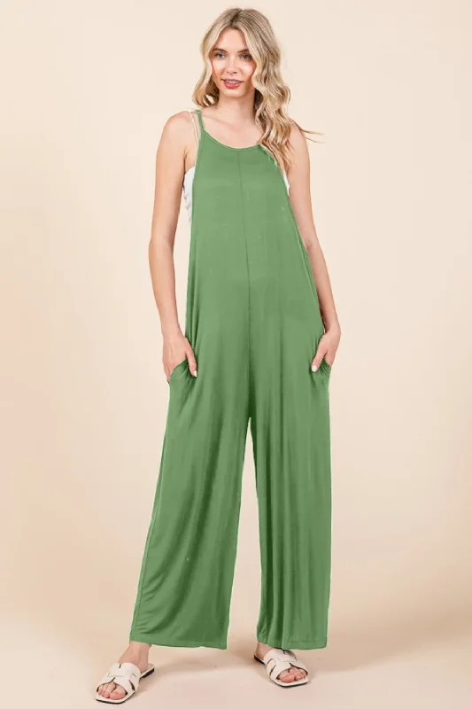 Simple Style Culture Code Full Size Sleeveless Wide Leg Jumpsuit with Pockets