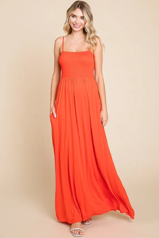Fresh Comfort Culture Code Full Size Smocked Cami Maxi Dress with Pockets