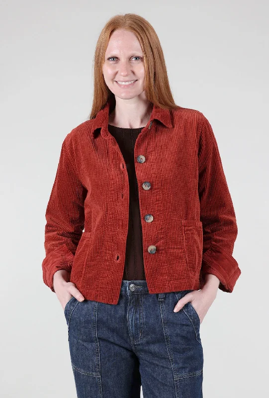 Noble Temperament Luxe Cord Cropped Jacket, Cognac