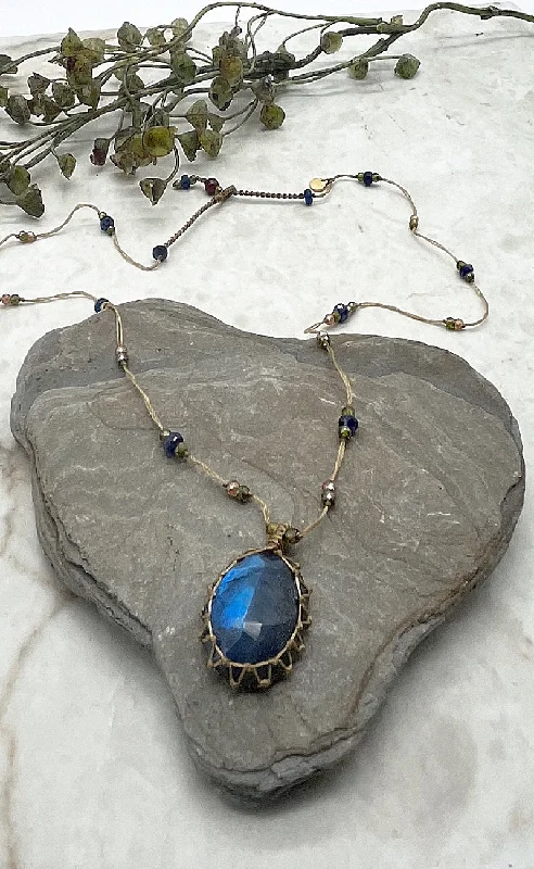 Noble And Elegant Tibetan Gemstone Pendant, Blue Labradorite