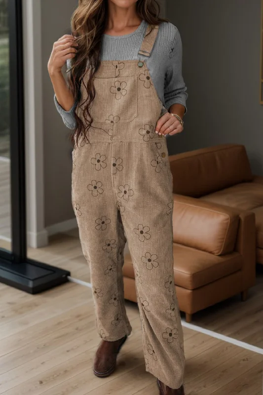 Urban Comfort Flower Wide Strap Overalls with Pockets