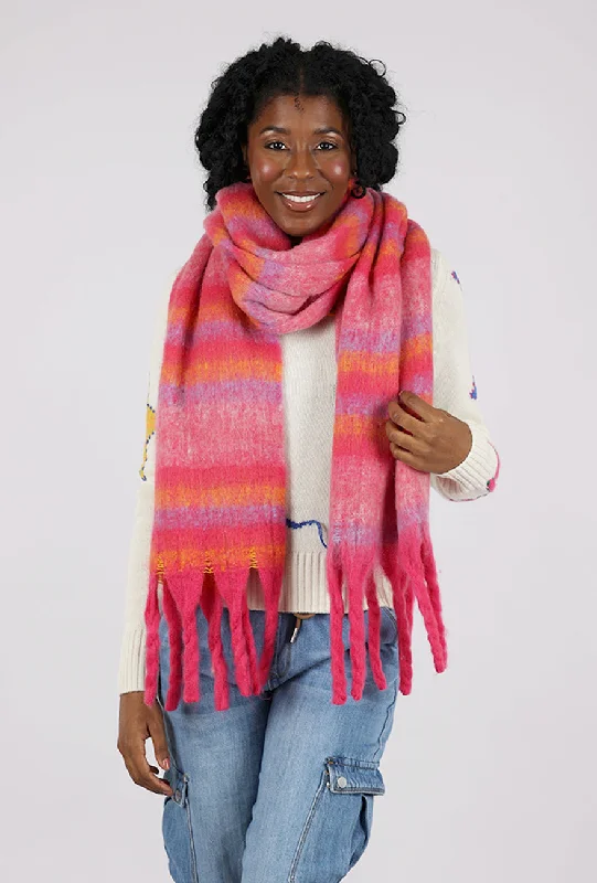 Energy Wear Brushed Chunky Fringe Stripe Scarf, Deep Pink Combo