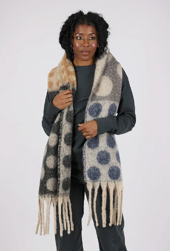 Luxury Customization Oversize Polka Dot Patchwork Scarf, Black/Mustard