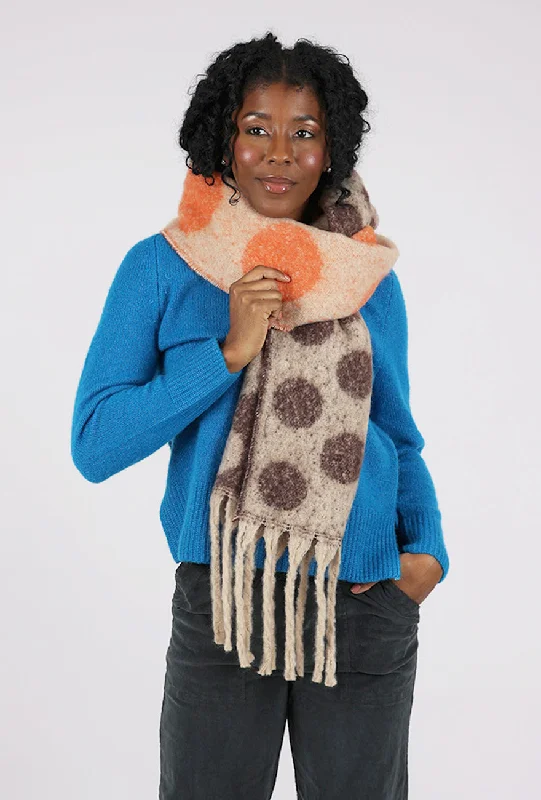 Youthful Style Oversize Polka Dot Patchwork Scarf, Brown/Orange