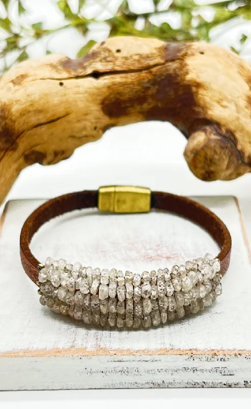 Classic Style Zircon & Hematite Leather Bracelet